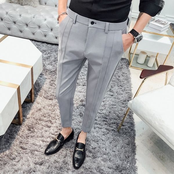 

2021 new fashion business stretch suit brand black gray casual straight slim pants men's trousers px9l