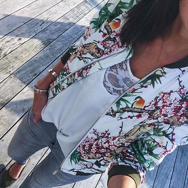 

casual zip up floral print jacket long sleeve slim women wear jackets 2019 new fashion spirng supplier women boho basic coats, Black;brown