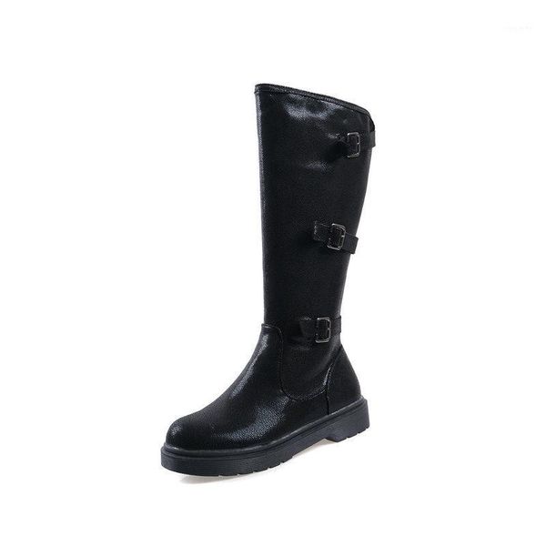 

womens knee boots sequined cloth low heel riding motorcycle knee high boots fashion buckle comfortable winter silver black1, Black
