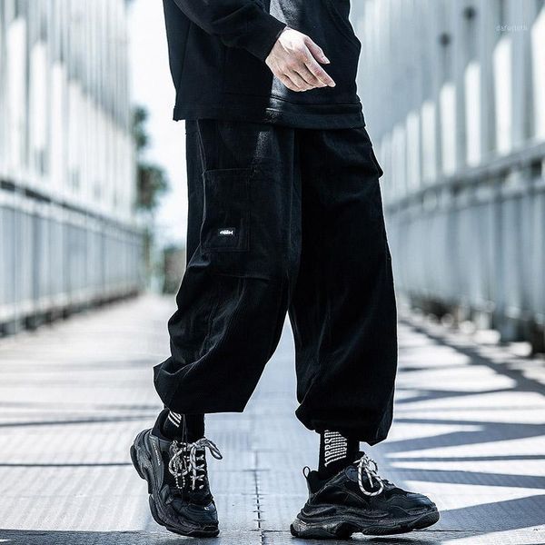 

men's clothes harajuku jogger corduroy trousers autumn winter high street loose straight casual overalls pants wide leg trousers1, Black