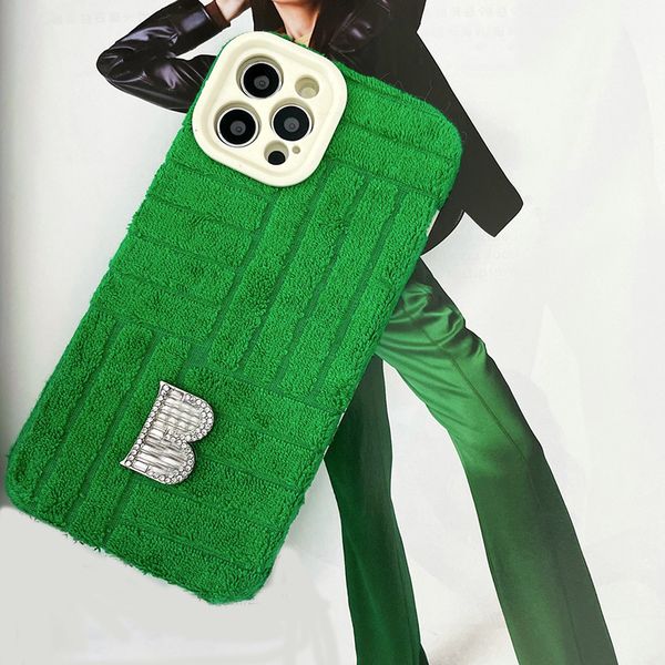 

fasion b brand bling diamond green lint phone case for iphone 11 13 12 pro max xr x xs 7 8 plus luxury desginers cover