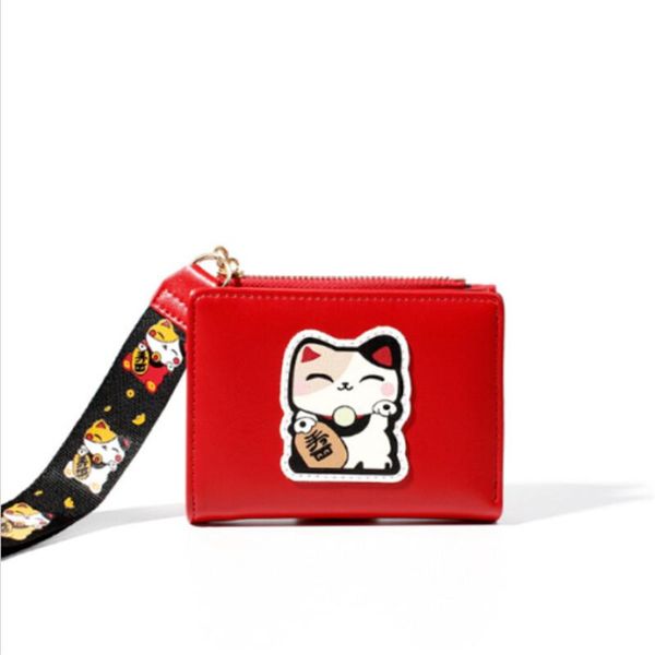 

newly girl cute cat wallet buckle purse women fashion cat print coin bag case femmes leather simple bifold small handbag purses