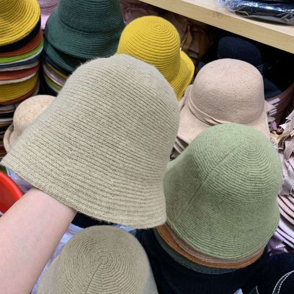 

jmx autumn and winter wool knitted bucket hat for children, Blue;gray
