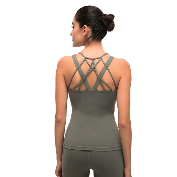

2021 new cherry xs to xl size compression sleeveless super soft women yoga sports shirt with padded bra hwdv, Gray