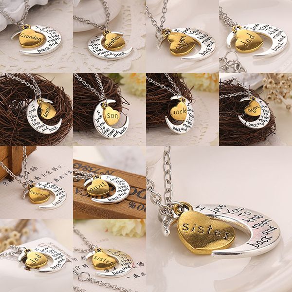 

i love you to the moon and back heart necklace mother's day lovers jewelry silver gold family members lobster pendant dr