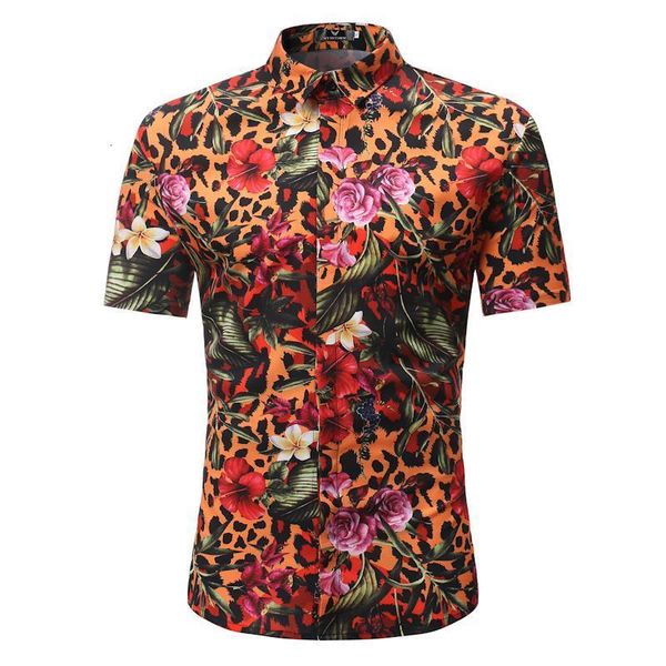 

2018 summer new arrival fashion mens short sleeve shirts leopard flower printed floral men shirts casual hawaiian beach shirts, White;black