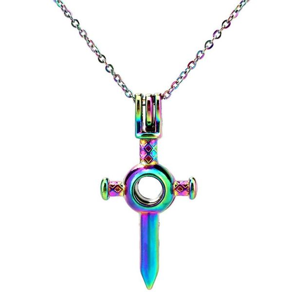 

c544 радуга цвет крест меч бусина жемчужная клетка ожерелье подвесной аромат эфирное масло диффузору медадина ожерелье jllfhz, Silver