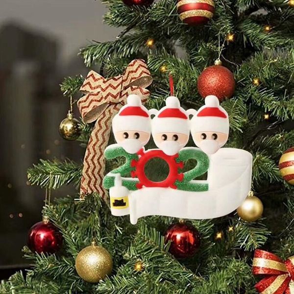

gift diy 2020 christmas quarantine ornaments xmas customized survivor family of hang decorations pendant with face mask