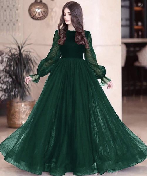 Темно-зеленый PROM Pageant платья 2021 скромные моды с длинным рукавом вечернее платье вечерние платья платье кружева без спинки