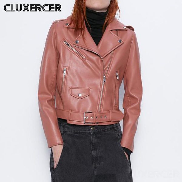 

spring autumn with belt pu faux leather jacket women white black zipper slim short biker jackets coat female outwear1