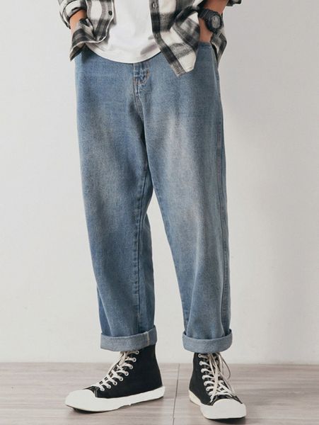 

men slant pocket washed jeans r6vh#, Blue