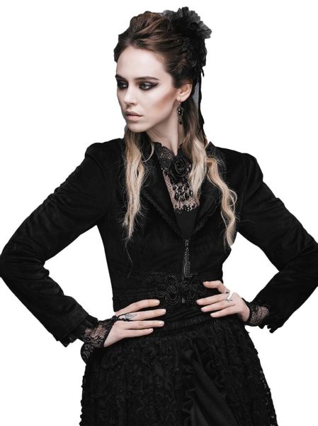 

women's jackets devil fashion gothic long sleeve lace slim party short coat, Black;brown