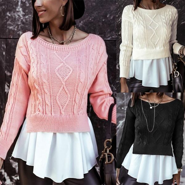 

winter sweater jumper long sleeve ladies pullover sweater round neck female jumper patchwork women autumn knitted d301, White;black