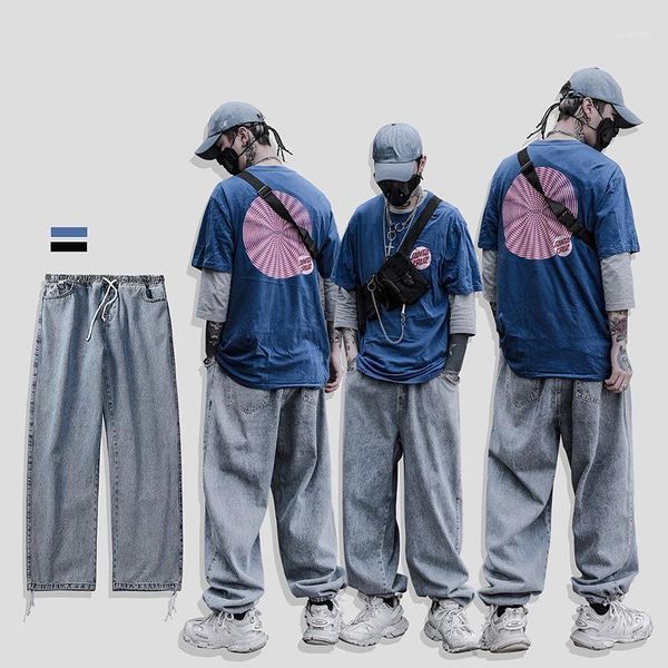 

2020 spring and summer new style men loose-fit pendant sense solid color washing jeans straight-cut casual pants men'1, Blue