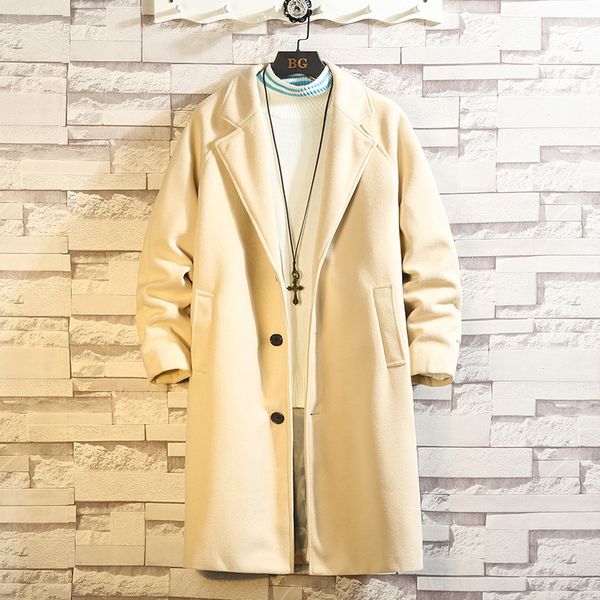 

2021 new mixtures of wool trench black khaki male jacket windbreakers x-long fashion spring jackets 86da