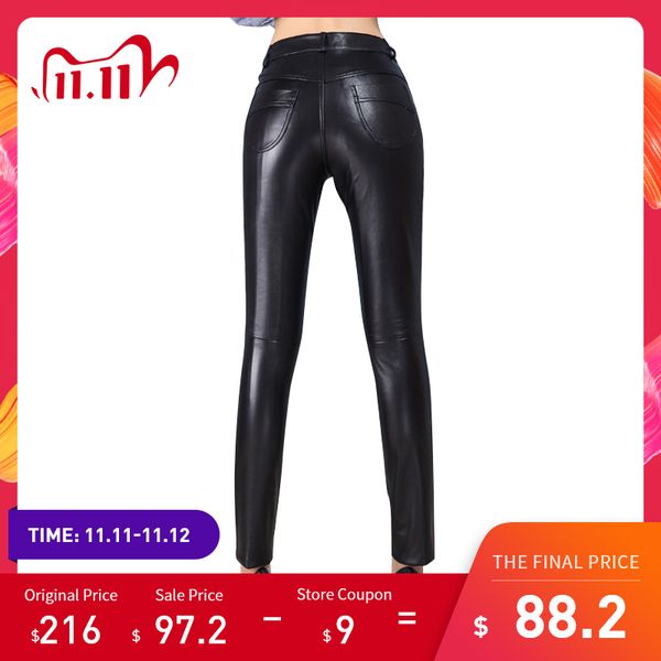 

skinny genuine leather pants women's spring autumn close-fitting sheepskin leather pants ol show slim leggings pants of boots 201103, Black;white