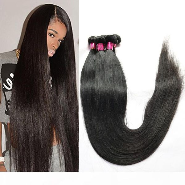 

brazilian virgin hair straight human hair weave bundles 28 30 32 34 36 38 40 inch longest peruvian malaysian indian remy hair extensions, Black
