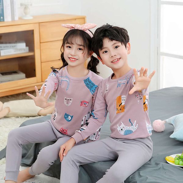 

autumn baby underwear boys children's set pure and girls' cotton round neck home cloth pajamasxraj wqfh, Blue;red