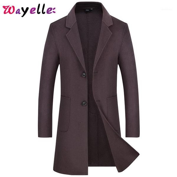 

2019 new winter woolen coat male long sections woolen jacket overcoats male slim single breasted business/casual wool outwears1, Black