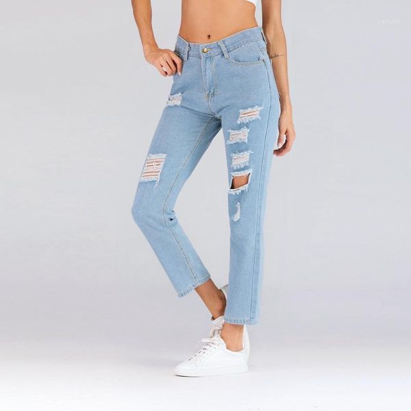 

women jeans fashion high waist wild ripped loose long boyfriend jeans for women harem pants mujer 2019 s101, Blue
