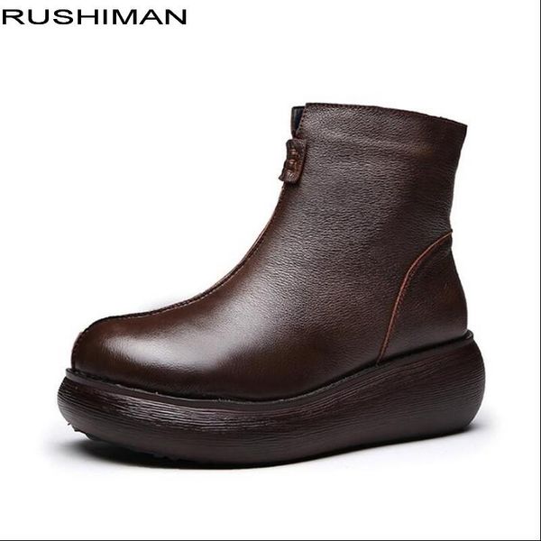 

2020 осень зима новая модная платформа сапоги женские ретро натуральные кожаные ботильоны ручной работы мягкие туфли martin женские клинья, Black