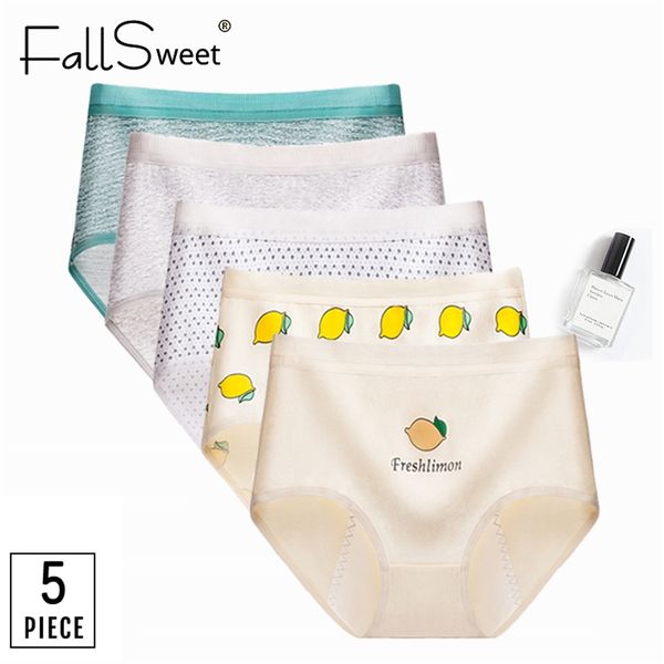 

fallsweet 5 pcs/ lot cute printed period underwear leak proof women lingeire mid waist cotton menstrual panties lj200822, Black;pink