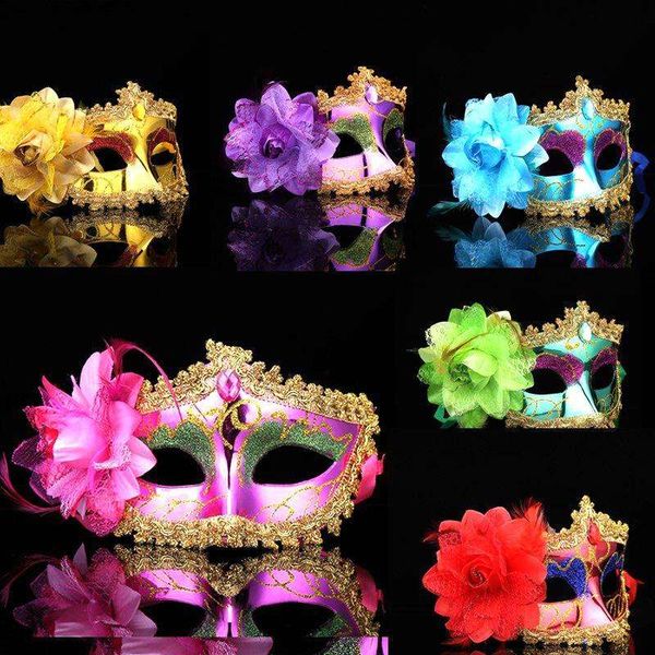 

halloween half face lady masquerade ball princess venice side flower children's party mask woman