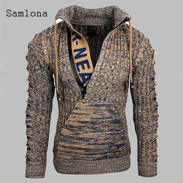 

samlona 2021 knitting sweater mens autumn leisure casual sweaters pullovers european and american style male winter warm clothes, White;black
