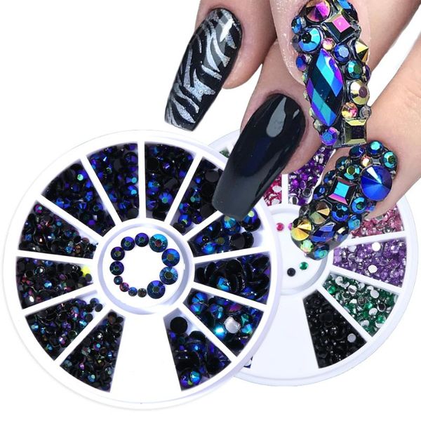 

1 wheel nail art rhinestones crystal stones ab pearls 3d nail art decorations jewelry mixed size charms strass beads tr1570, Silver;gold