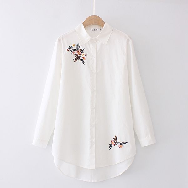 

size xl-4xl plus woman white blouse long floral sleeve embroidered ol workwear 0sgn