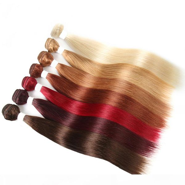 

blonde 613 brazilian human hair weave 3 4 bundles burgundy red pre-colored straight remy hair weft extensions 10-26inch, Black