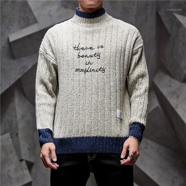

pullover men pull homme -3xl casual men's sweater turtleneck letter printed sweater winter autumn patchwork jumper1, White;black