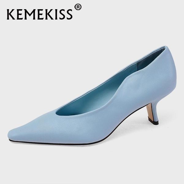 

dress shoes kemekiss size 33-40 women real leather pumps pointed toe shallow thin heel slip on wedding spring female footwear, Black