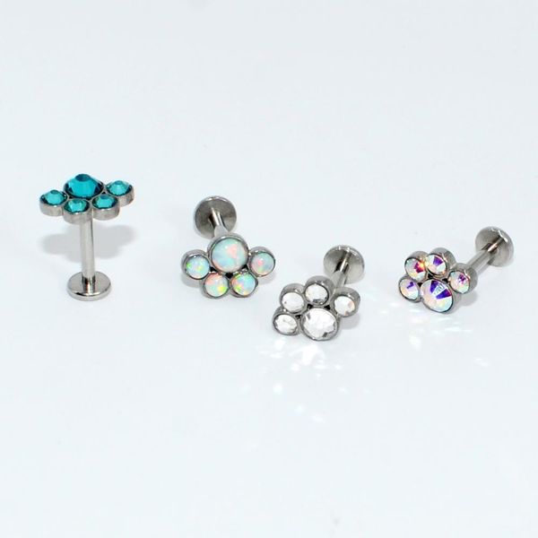 

1pc g23 titanium&steel internal threaded bear paw opal cz gem flower ear tragus helix cartilage earring lip stud labret bar ring q sqcwdk, Silver