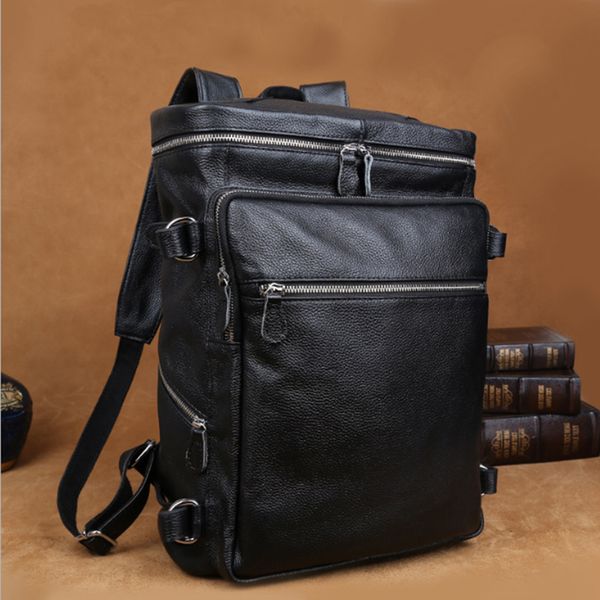 

maheu backapck genuine of high-quality men pure leather cow rucksack travel 156 "portable male outdoor bagpack shoulder