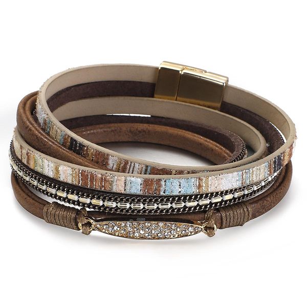 

flashbuy натуральный камень кожаный браслет 2020 богемский шарм кристалл обертывание браслеты моды для женщин костюм ювелирные изделия оптов, Golden;silver