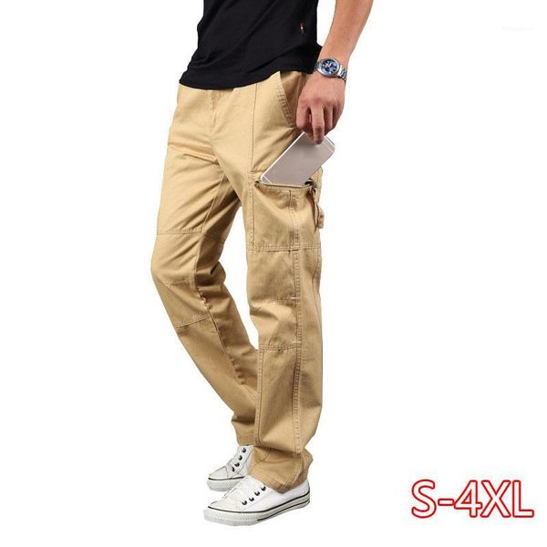 

summer thin casual pants men's multi-bag overalls loose large size straight pants cotton army tide1, Black