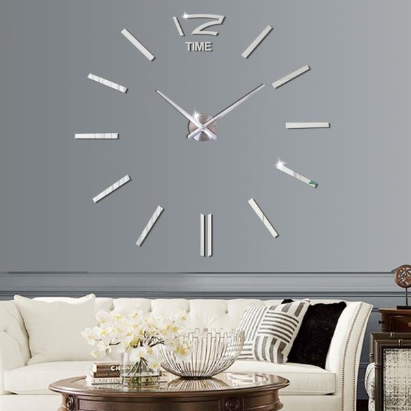 

3d diy wall clock modern design acrylic mirror wall sticker clock silent large watch living room home decor