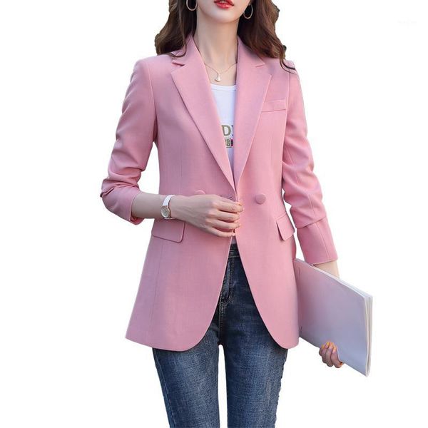 

pink blazer women's spring plus size korean version full sleeve two pockets leisure loose oversize british lkurtka damska1, White;black