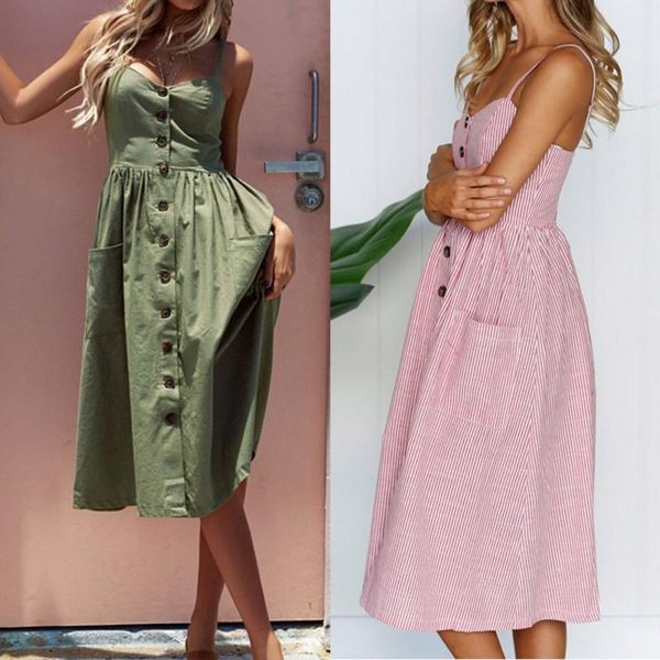 

женское лето напечатано halter кнопка halter sexy back pocket press fashion holiday long платье, Black;gray