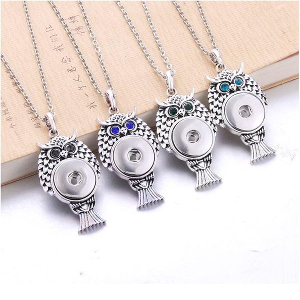 

boom life new owl rhinestone snap jewelry buttons necklaces link chain 60cm with crystal pendant fit 18mm snaps jewe jlljhn, Silver
