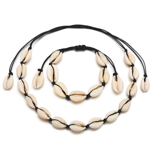 

bohemia shell ювелирные наборы для женщин ручной работы веревка цепь 2 шт. браслет ожерелье jweller set boho летние пляжные аксессуары swy w, Silver