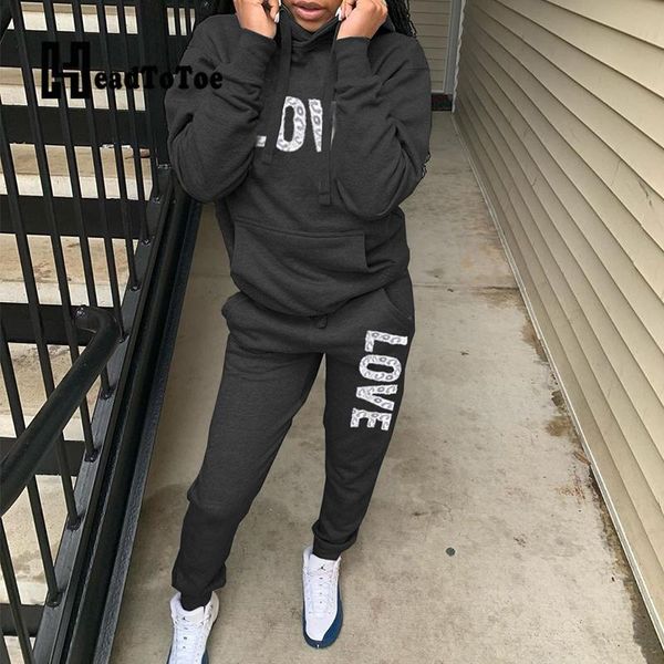 

letter print pocket casual sporty brief 2 piece set women full sleeve hooded pleated two piece outfits woman, Gray