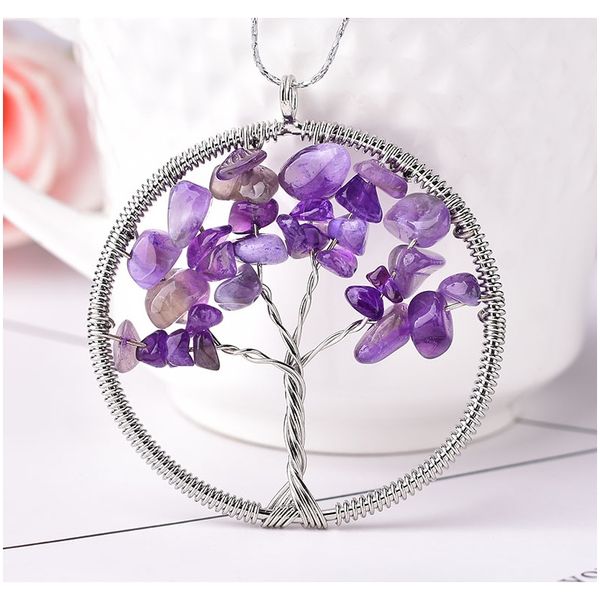 

1 шт. мода простое натуральное камень кристалл древо жизни кулон пара кулон ожерелье подвеска diy подарок красочные минеральные ювелирные из, Silver