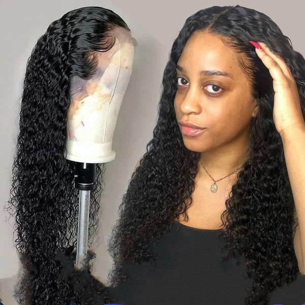 

lace front human hair wigs for black women deep wave curly hd frontal bob wig brazilian afro short long 30 inch water wig full, Black;brown