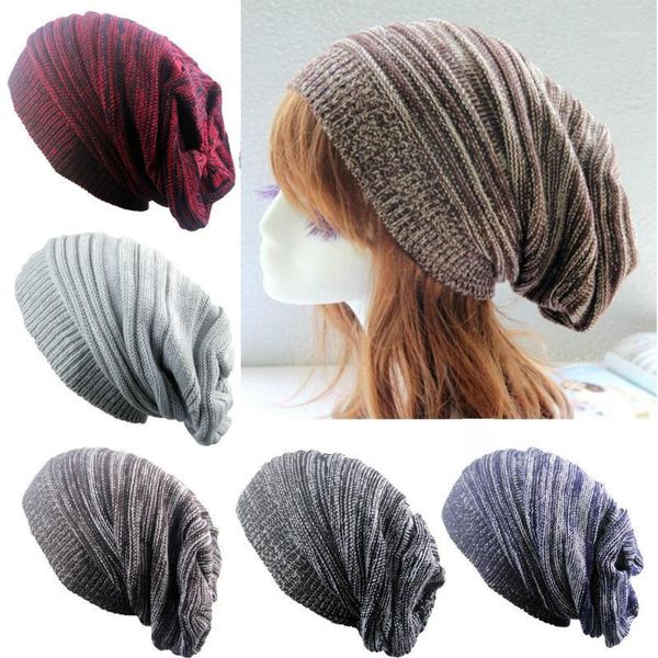 

beanie/skull caps fashion autumn men's and women's crocheted pile hats knitted oversized loose baggy beanies warm winter ski unise, Blue;gray