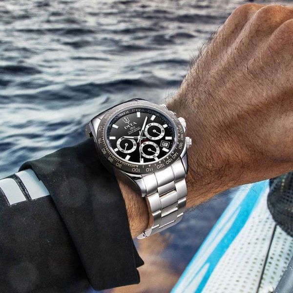 

lux three eye six pin roditonal non mechanical watch luminous waterproof multifunctional watch for men, Slivery;brown