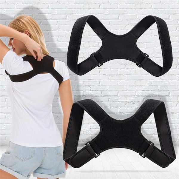 

back support adjustable therapy posture corrector clavicle brace shoulder lumbar correction belt1, Black;blue