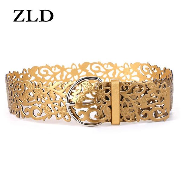 

zld new fashion wide genuine leather belt women without drilling luxury jeans belts female straps hollow ceinture, Black;brown