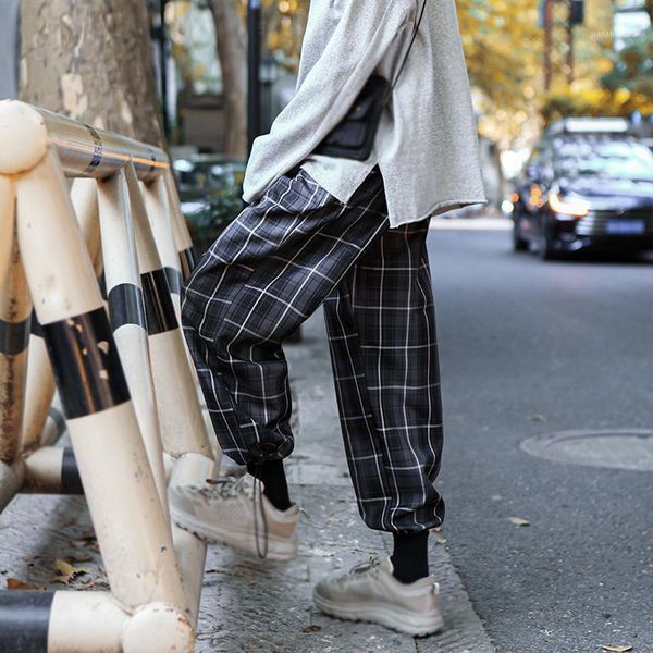 

fashion streetwear black plaid pants men joggers 2020 mens straight harem pants men korean hip hop trousers plus size1
